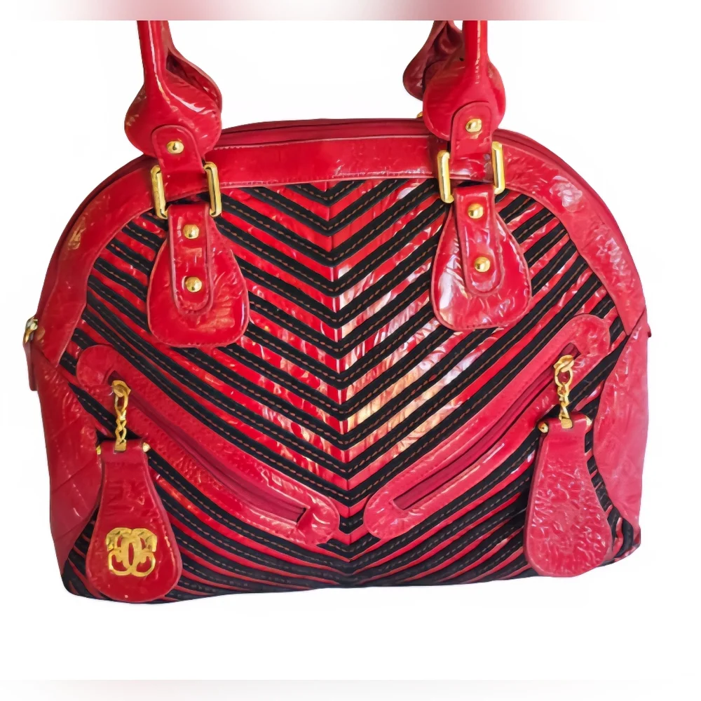 Sharif Original 1827 Designer Purse Red/Black Leather Shoulder Bag *Bonus Tote - Picture 2 of 14